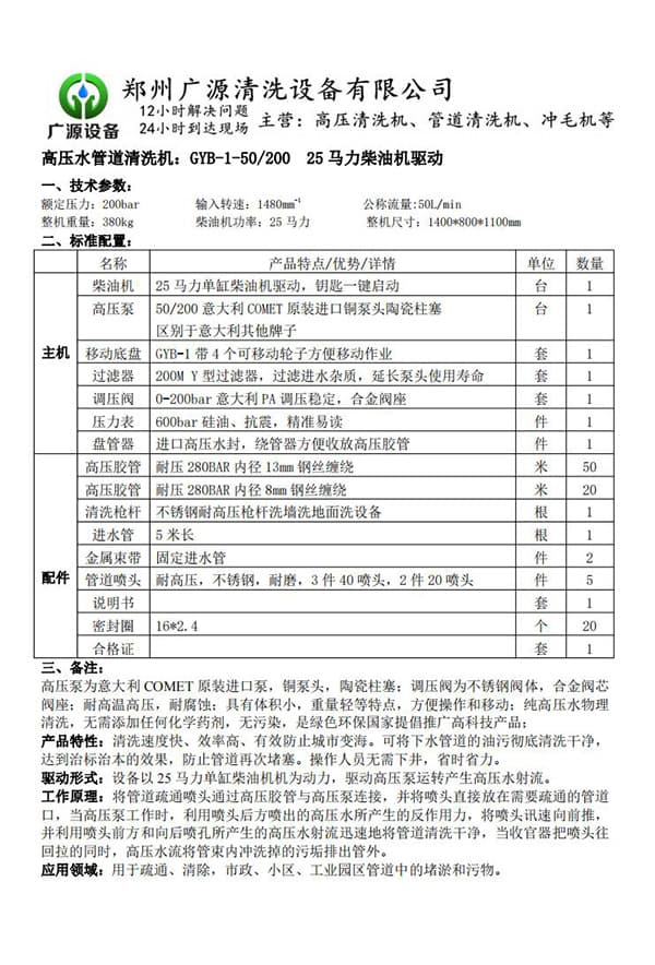 柴油驅動管道疏通機資料